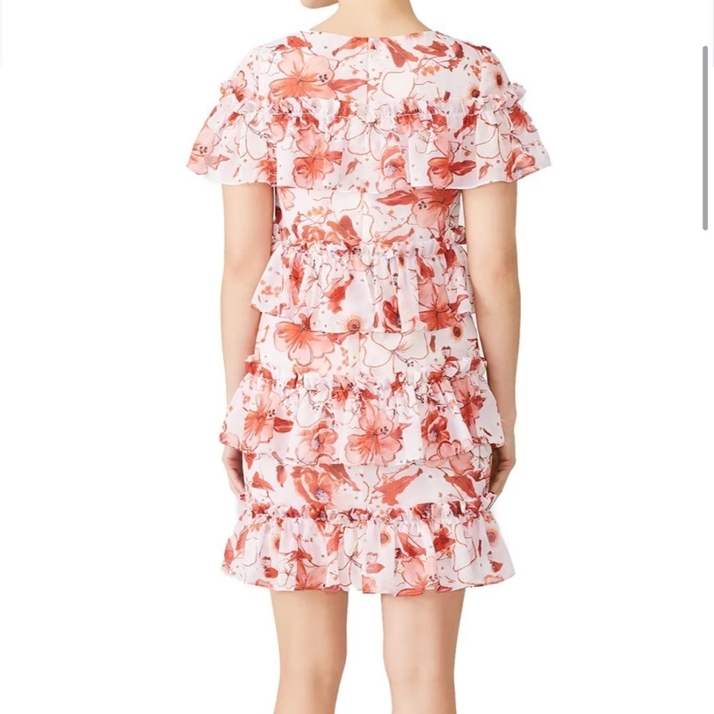 Badgley Mischka Tiered Ruffle Floral Dress Pink Mini Size 10 RTR Designer - Picture 3 of 14